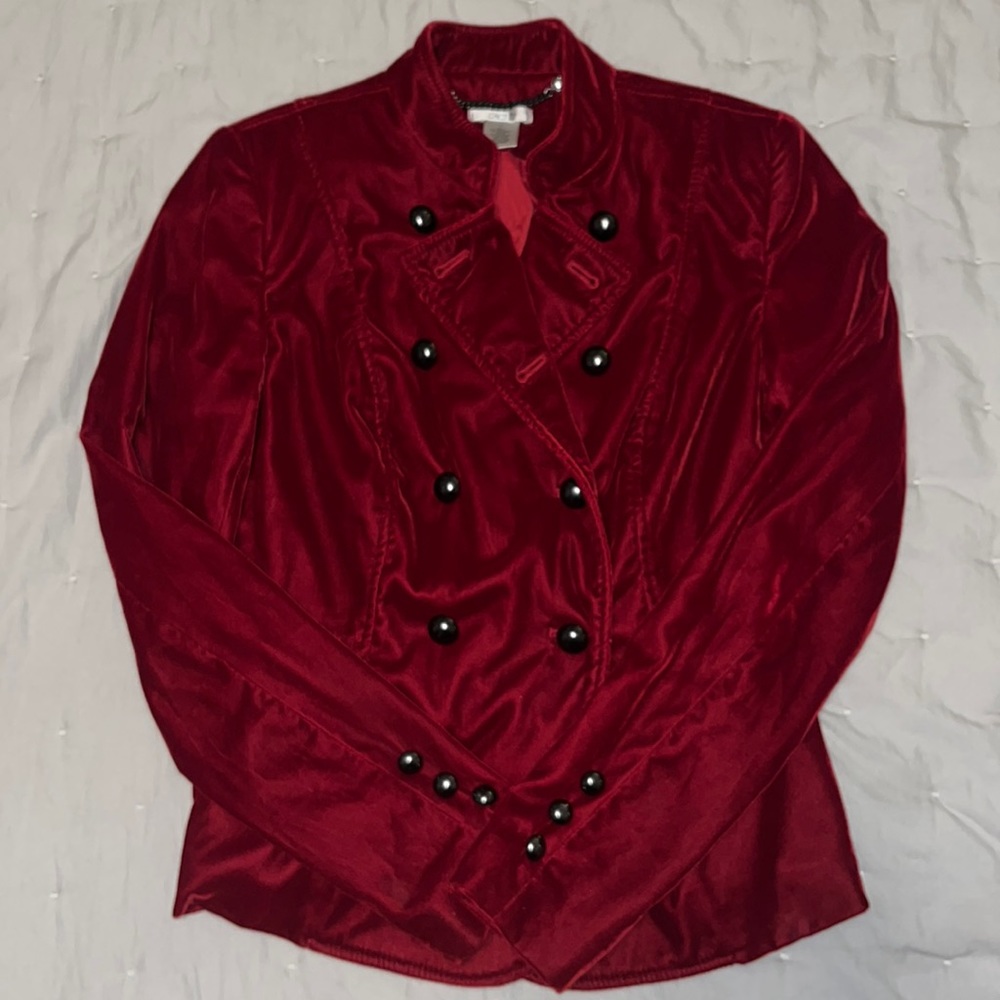 Cache Red Velvet Military Style Blazer